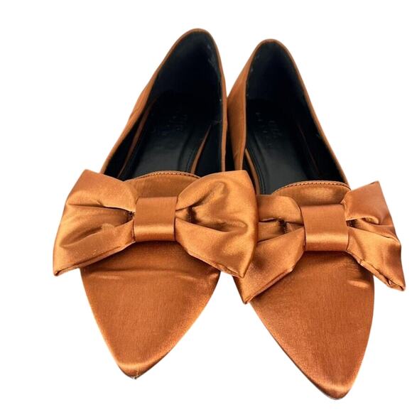 ASOS DESIGN Ballet Flats Womens US 7 In Rust Satin Lake bow pointed - Picture 1 of 12